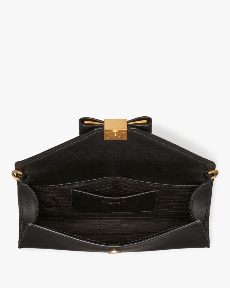 Kate Spade,Morgan Bow Embellished Envelope Flap Crossbody,Leather,Crossbody,Bow,Metal,Logo,Day Party,Black