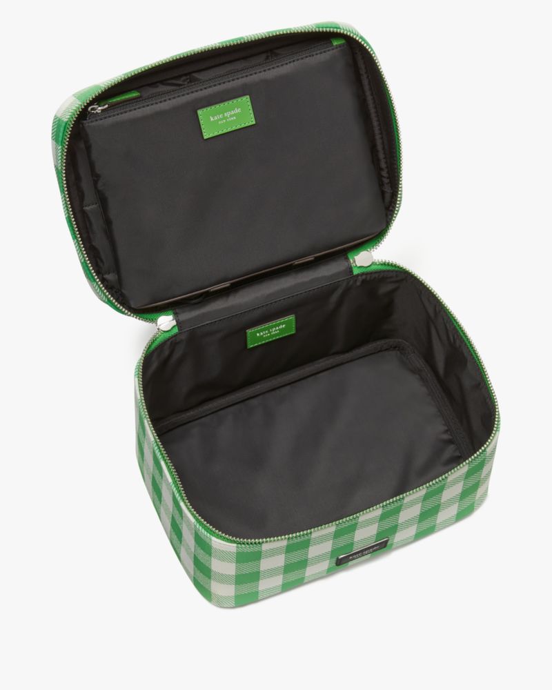 Kate Spade,Sam Icon Gingham Field Vanity Kit,Leather,Nylon,Vanity Case,Logo,Word Embellishment,Words,