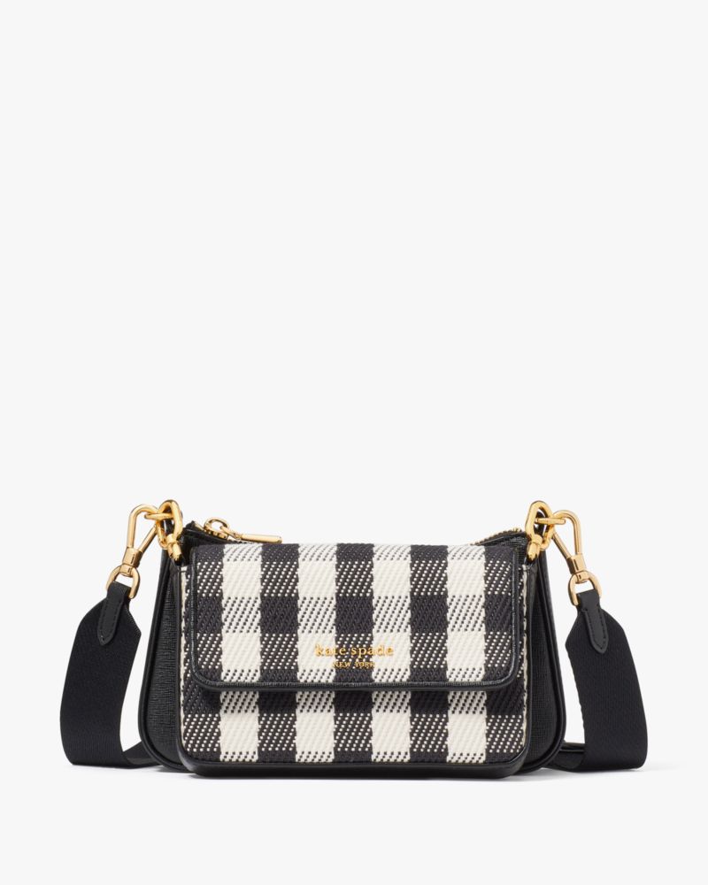 Kate Spade,Double Up Gingham Field Crossbody,Leather,Clutch,Crossbody,Logo,Metal,Day Party,