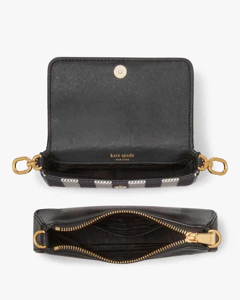 Kate Spade,Double Up Gingham Field Crossbody,Leather,Clutch,Crossbody,Logo,Metal,Day Party,
