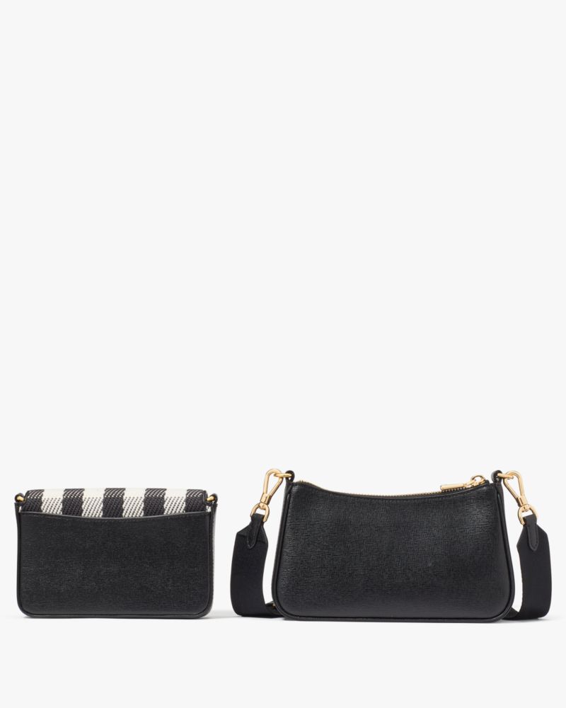 Kate Spade,Double Up Gingham Field Crossbody,Leather,Clutch,Crossbody,Logo,Metal,Day Party,