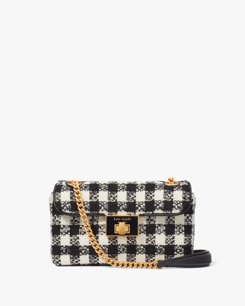 Kate Spade,Evenlyn Gingham Tweed Fabric Small Shoulder Crossbody,Black Multi