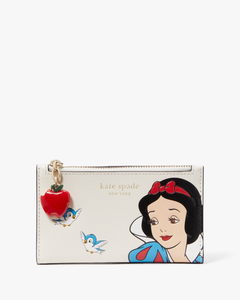 Kate Spade,Disney x Kate Spade New York Snow White Small Slim Bifold Wallet,Cream Multi