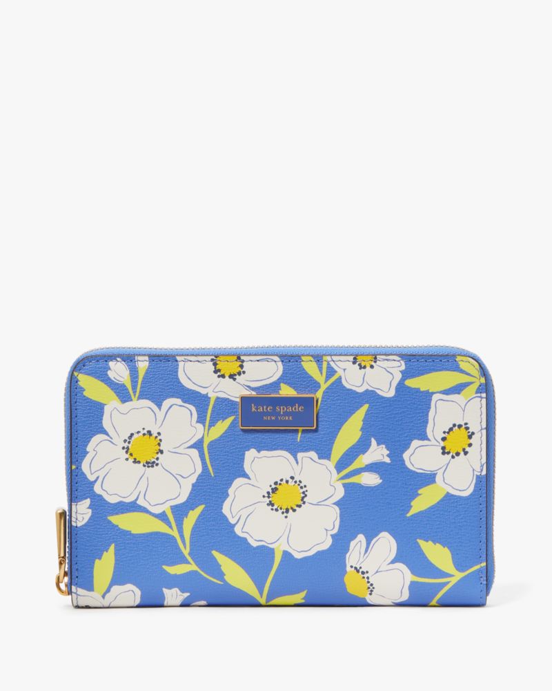 Kate Spade,Katy Sunshine Floral Textured Leather Medium Zip-Around Wallet,Fluorite Multi