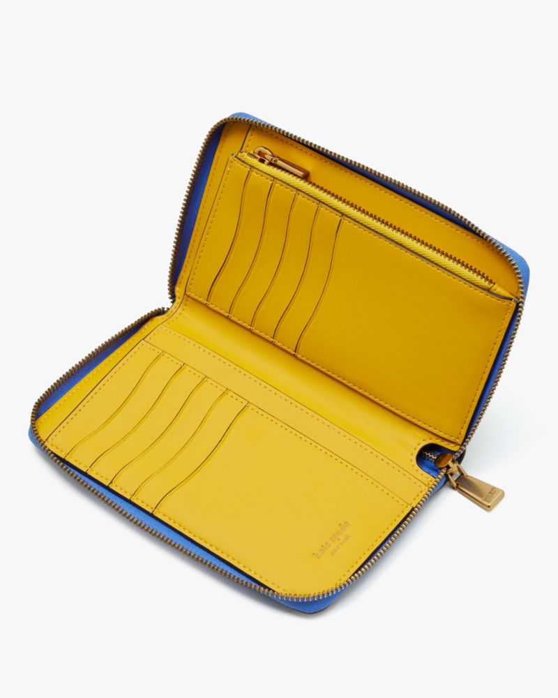 Kate Spade,Katy Sunshine Floral Textured Leather Medium Zip-around Wallet,Leather,Bi Fold,Logo,Metal,Casual,