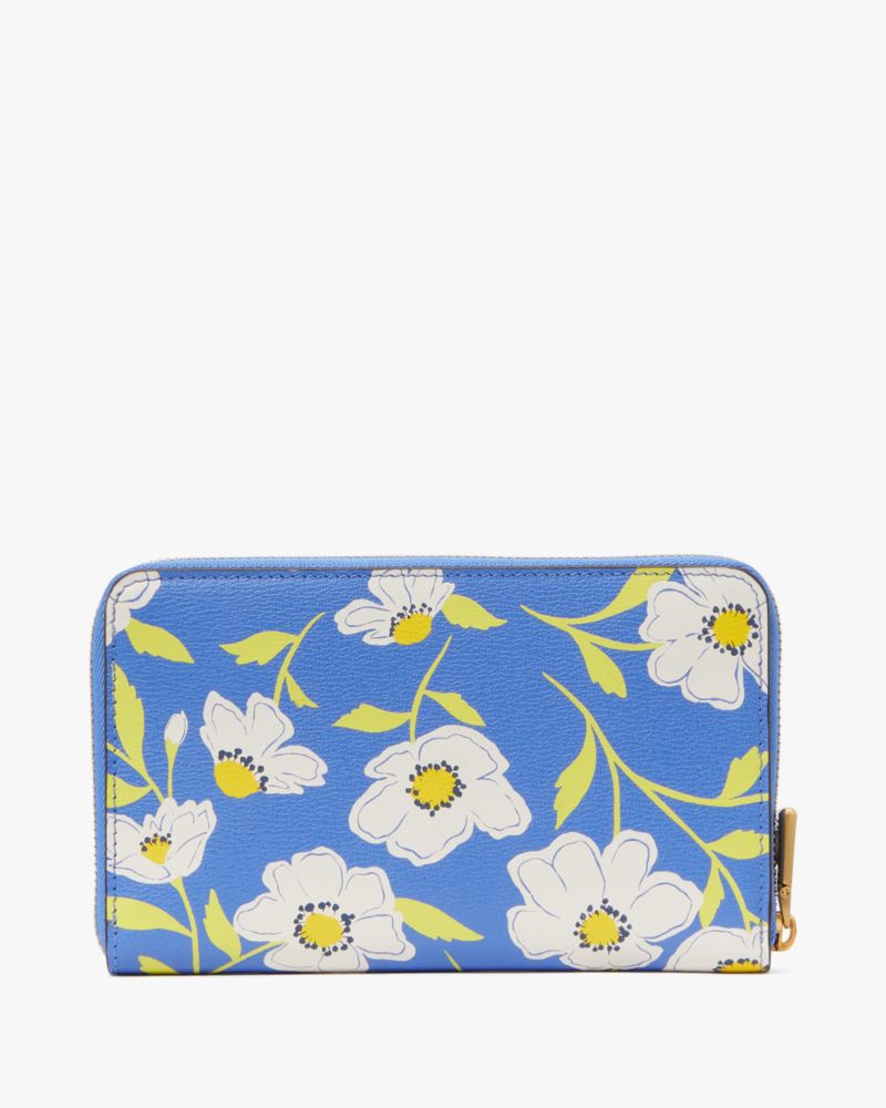 Kate Spade,Katy Sunshine Floral Textured Leather Medium Zip-around Wallet,Leather,Bi Fold,Logo,Metal,Casual,