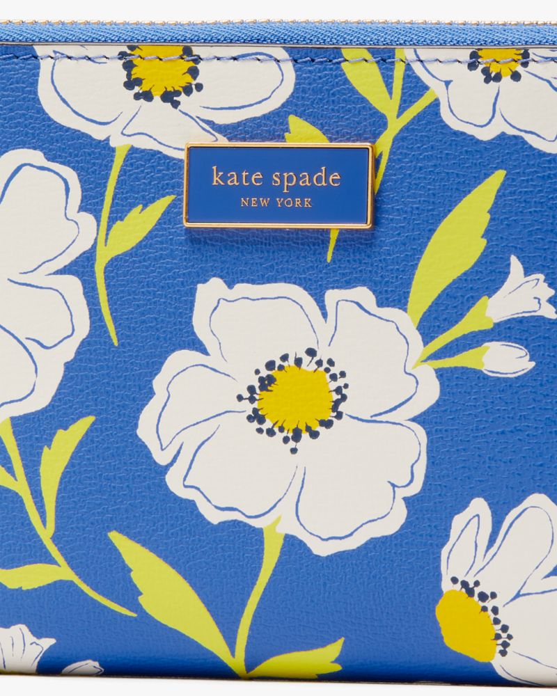 Katy Sunshine Floral Textured Leather Medium Zip Around