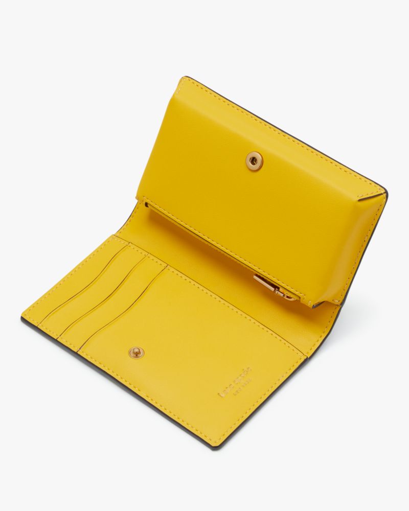 Kate Spade,Katy Sunshine Floral Textured Leather Small Bifold Snap Wallet,Leather,Bi Fold,Logo,Metal,Casual,