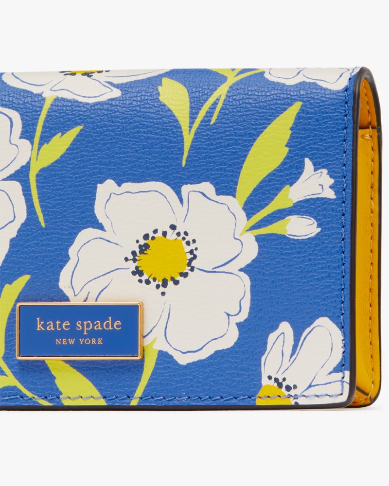 Kate Spade Madison Vase Blue Floral Small Slim Card Holder  Kate Spade Floral Card Holder with Blue and Yellow Accents display picture 1