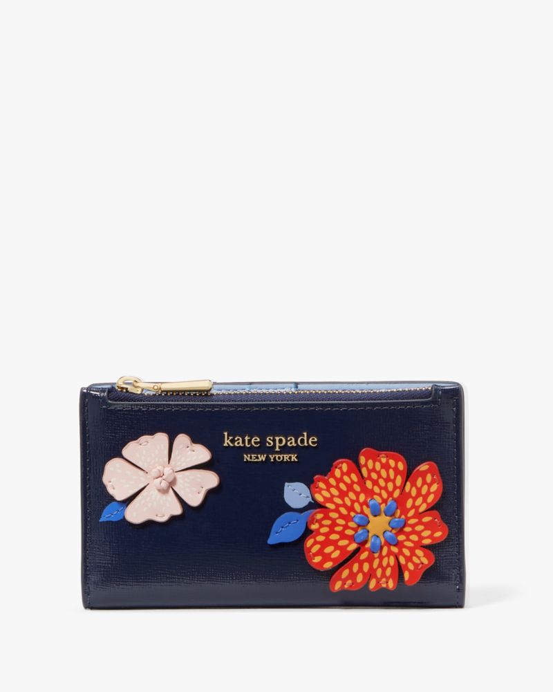 Dottie Bloom Flower Applique Small Slim Bifold Wallet