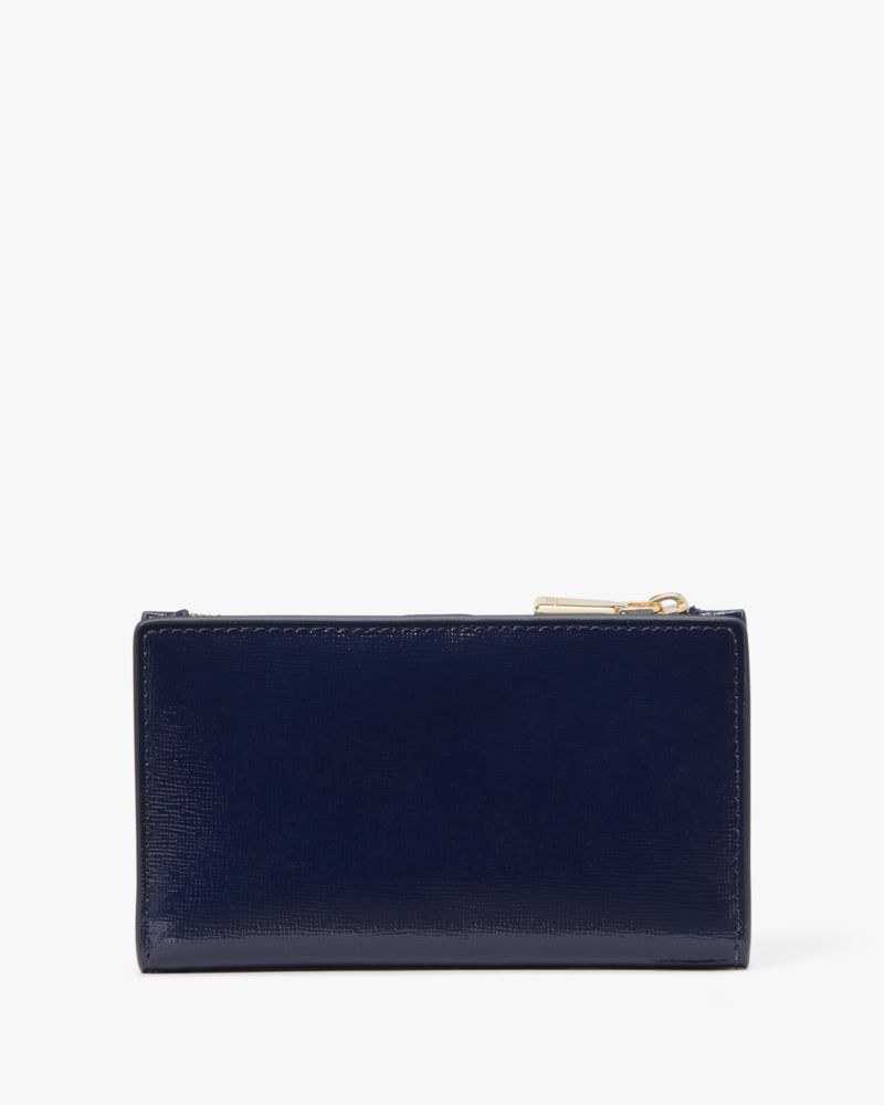 Kate Spade,Dotty Bloom Flower Applique Small Slim Bifold Wallet,Leather,Bi Fold,Applique,Logo,Metal,Casual,Navy