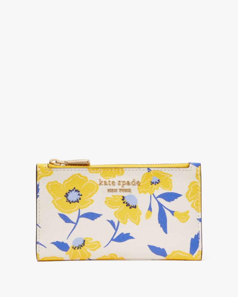 Kate Spade,Morgan Sunshine Floral Small Slim Bifold Wallet,Leather,Bi Fold,Logo,Metal,Casual,