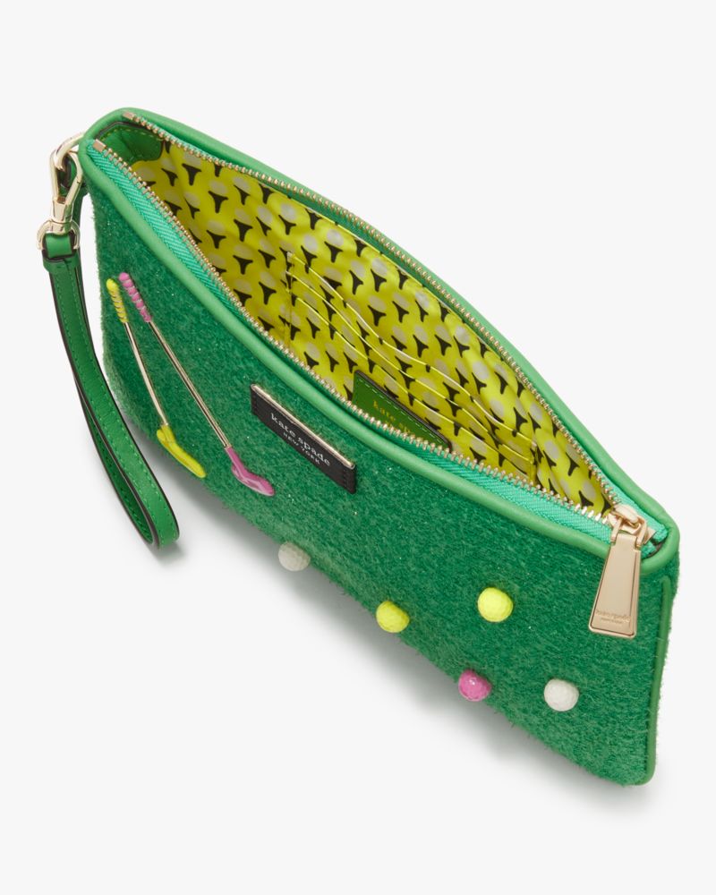 Kate Spade,Tee Time Embellished Astroturf Wristlet,Green Multi