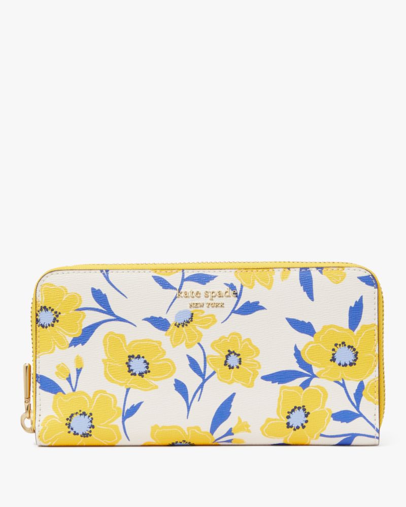Kate Spade,Morgan Sunshine Floral Printed Zip-Around Continental Wallet,Cream Multi