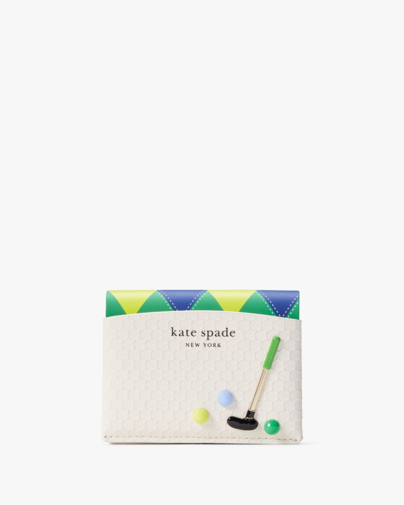 Kate Spade,Tee Time Leather Card Case,White Multi