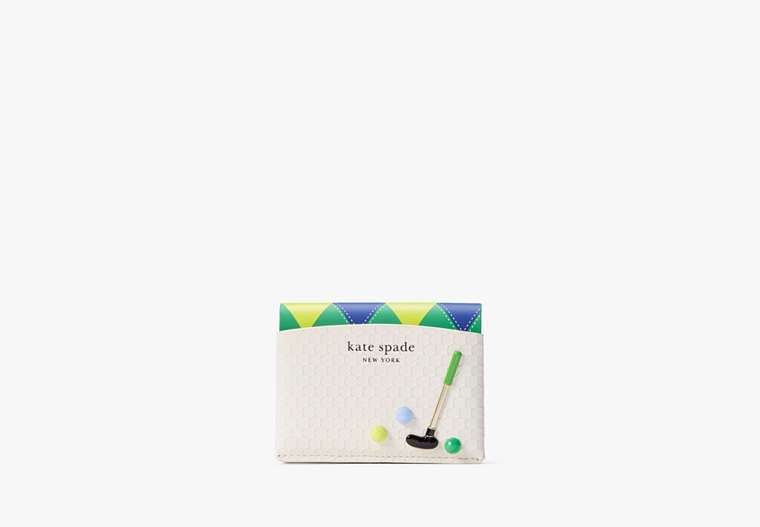 Kate Spade,Tee Time Leather Card Case,White Multi image number 0