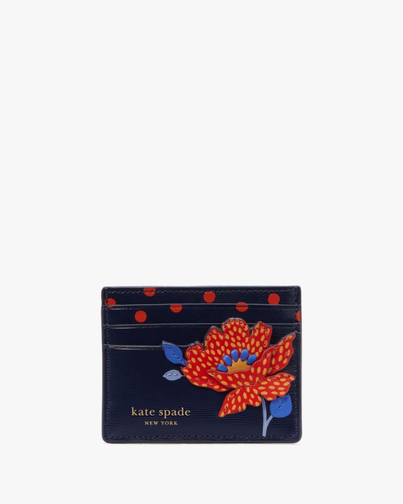 Kate Spade,Dotty Bloom Flower Applique Leather Card Holder,Parisian Navy Multi