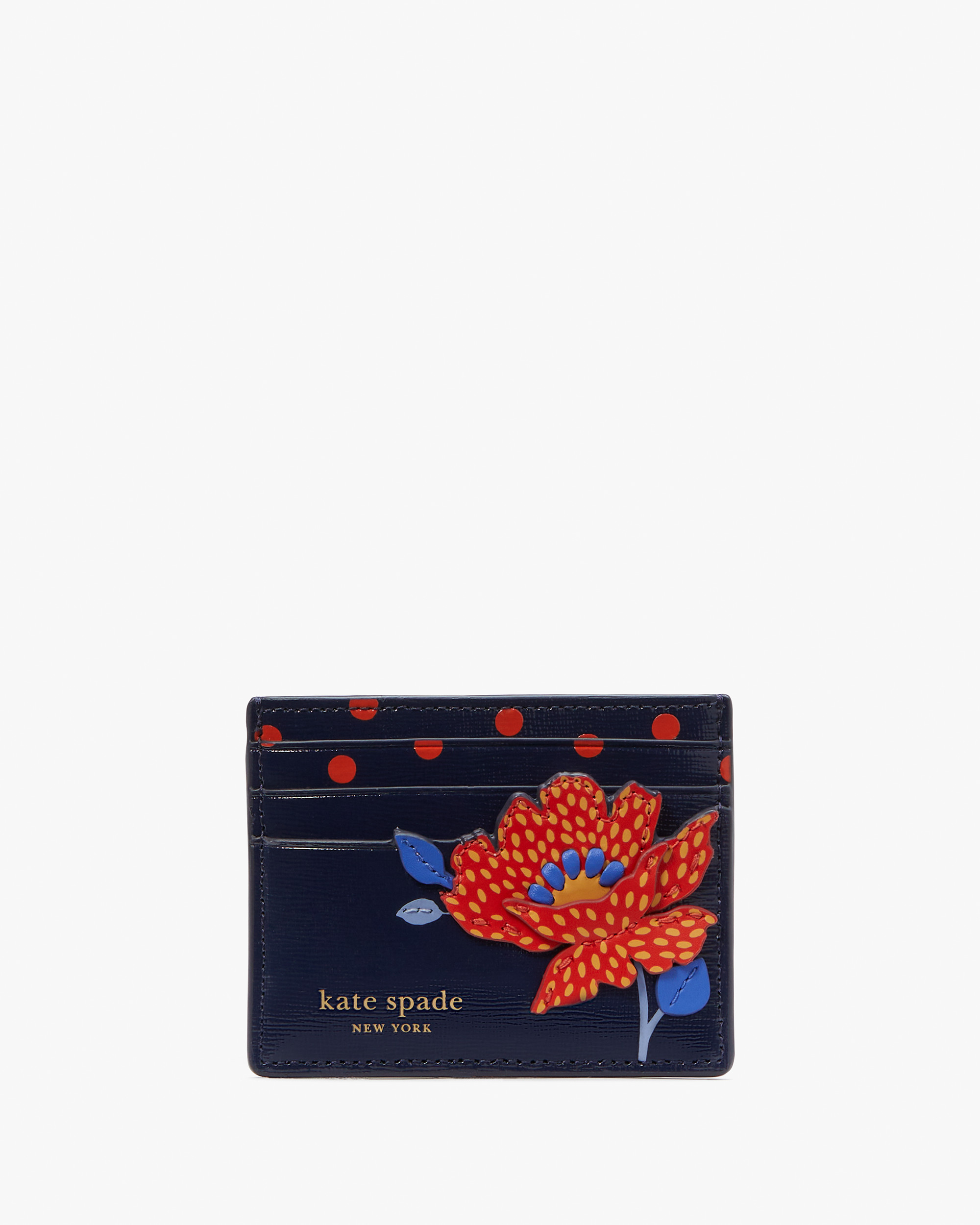 Kate Spade Dotty Bloom Flower Applique Leather Card Holder