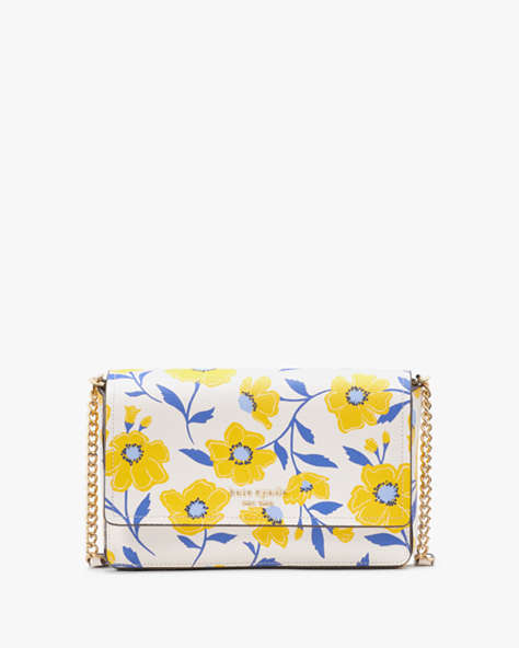 Kate Spade,Morgan Sunshine Floral Printed Flap Chain Wallet,Cream Multi