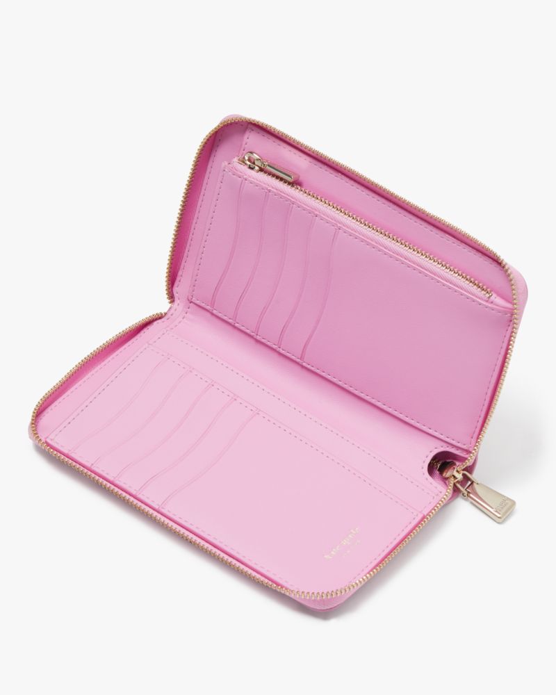 Kate Spade,Katy Shiny Medium Zip-around Wallet,Leather,Bi Fold,Metal,Logo,Casual,