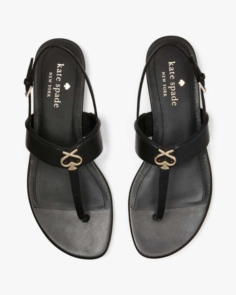 Kate Spade,Kendra Sandal Sandals,Faux Leather,Leather,Lining Synthetic,Rubber,Sandals,Logo,Metal,Gold Metal,Casual,Black