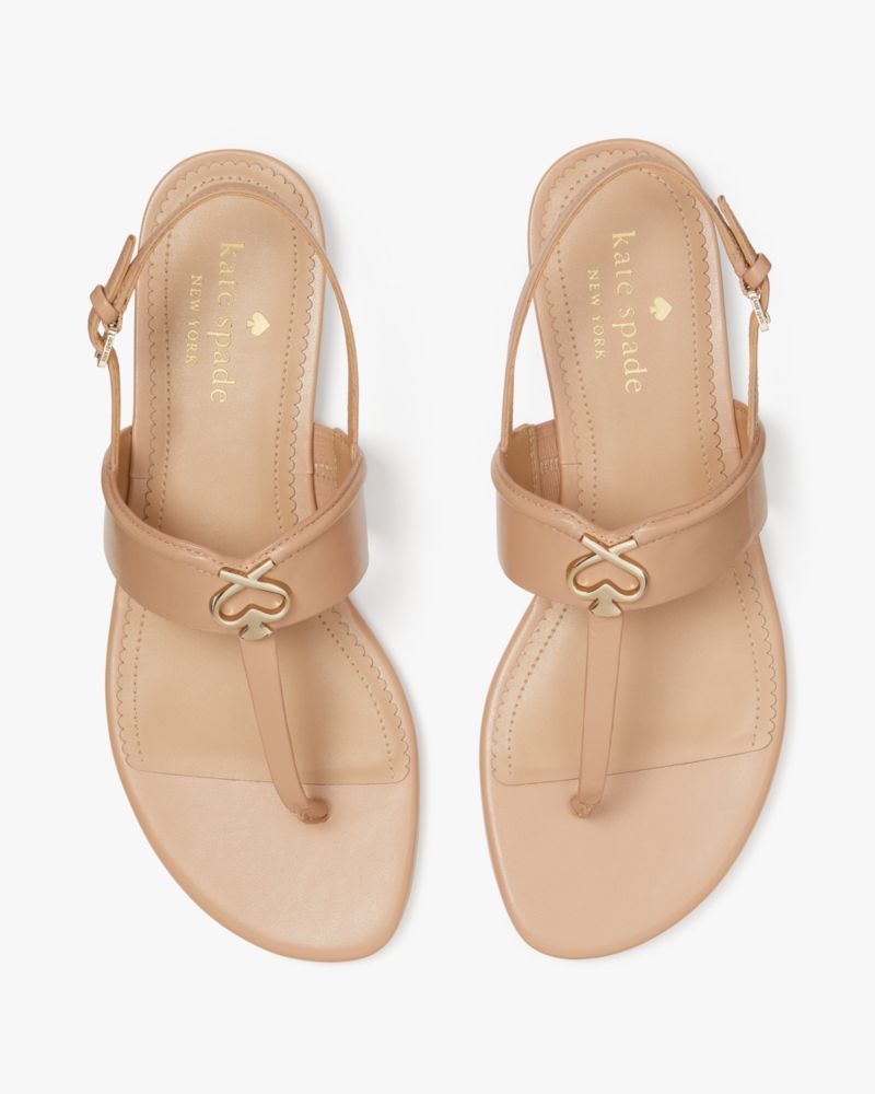 Kate Spade,Kendra Sandal Sandals,Faux Leather,Leather,Lining Synthetic,Rubber,Sandals,Logo,Metal,Gold Metal,Casual,Beige