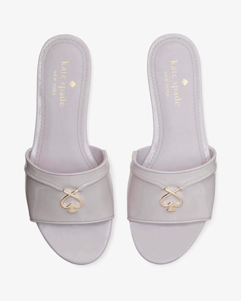 Kate Spade,Kendra Slide,Faux Leather,Leather,Rubber,Slides,Metal,Logo,Gold Metal,Casual,White