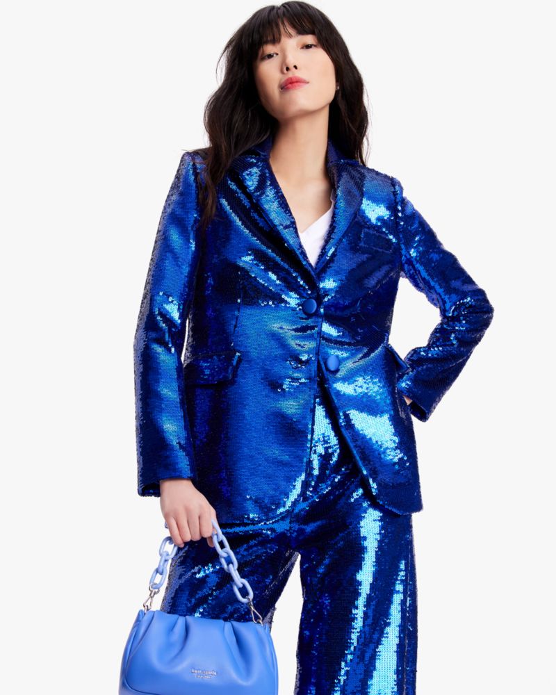 Kate Spade,Sequin Blazer,Polyamide,Spandex,Polyester,Blazer,Embellished,Sequin,Party,Blue
