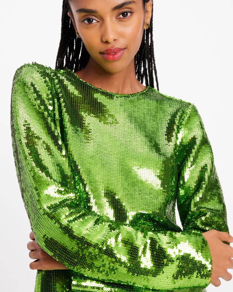 Kate Spade,Sequin Crewneck Top,Green Shimmer