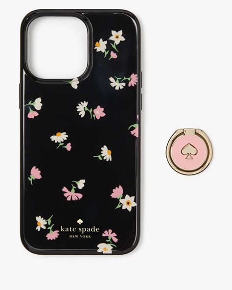 Kate Spade,Floral Waltz Stability Ring and Case iPhone 15 Pro,Black Multi