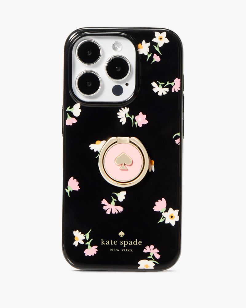 Kate Spade,Floral Waltz Printed Floral Waltz Stability Ring Resin-15 Pro Max,Case,Logo,Word Embellishment,I Ring,Casual,Black