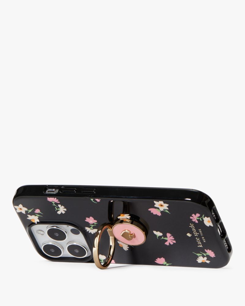 Kate Spade,Floral Waltz Printed Floral Waltz Stability Ring Resin-15 Pro Max,Case,Logo,Word Embellishment,I Ring,Casual,Black