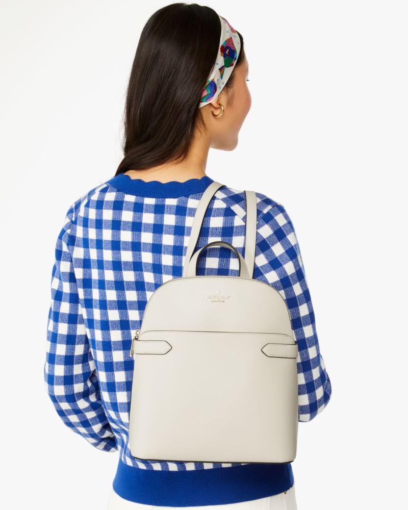 Kate Spade,Staci Medium Dome Backpack,Lining Leather,Backpack,Metal,Logo,Lined,Casual,Cream