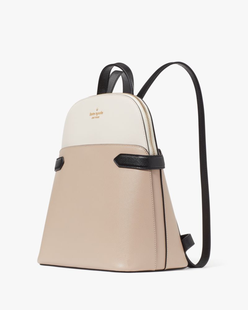 Kate Spade,Staci Colorblock Dome Backpack,Lining Leather,Backpack,Logo,Metal,Color Block,Lined,Casual,Beige