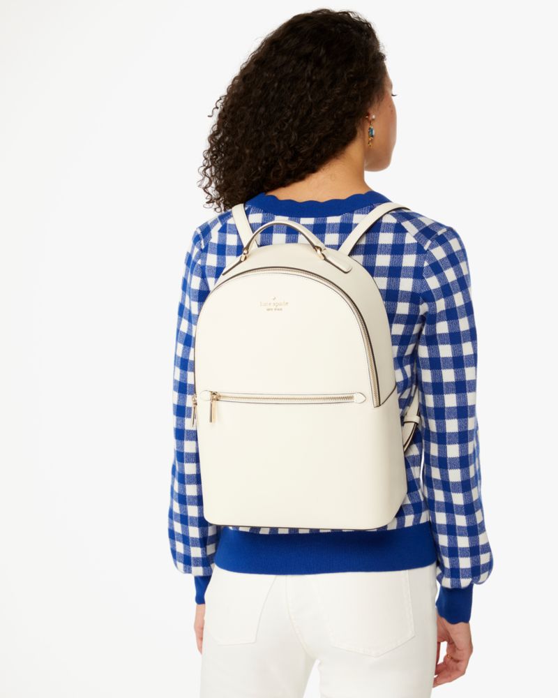 Kate Spade,Perry Leather Large Backpack,Lining Leather,Backpack,Logo,Metal,Lined,Casual,