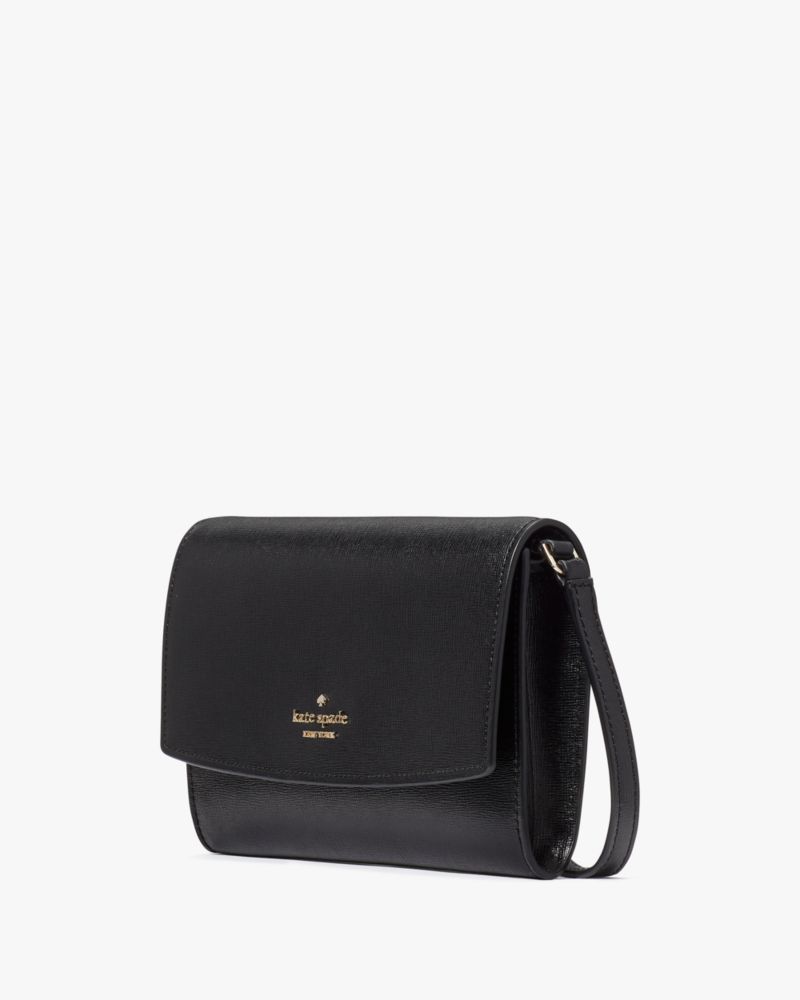 Kate Spade,Perry Leather Crossbody,Leather,Crossbody,PVC,Metal,Logo,Lined,Casual,Black
