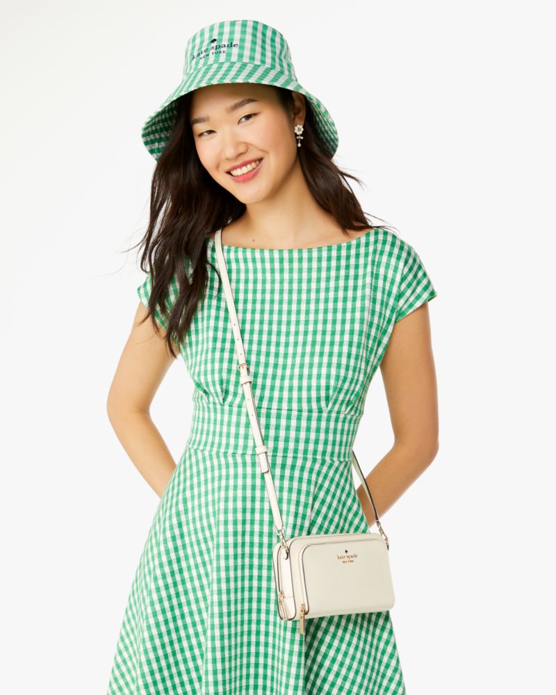 Kate Spade,Staci Mini Crossbody Bag,Lining Leather,Crossbody,Logo,Metal,Lined,Casual,Cream