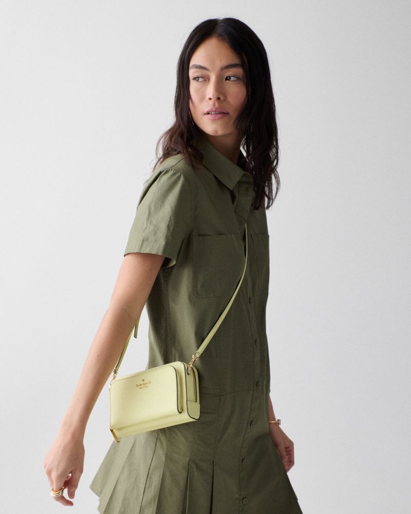 Kate Spade,Staci Mini Crossbody Bag,Lining Leather,Crossbody,Logo,Metal,Lined,Casual,Green