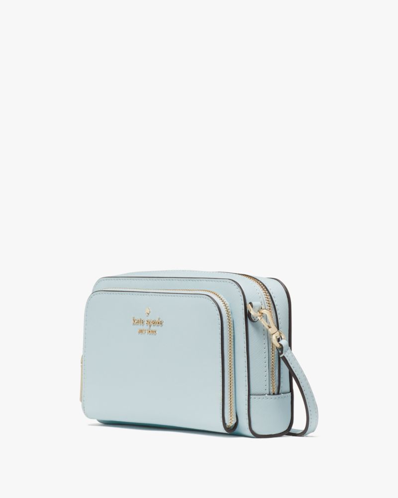 Kate Spade,Staci Dual Zip Around Mini Crossbody,Lining Leather,Crossbody,Metal,Logo,Lined,Casual,Blue