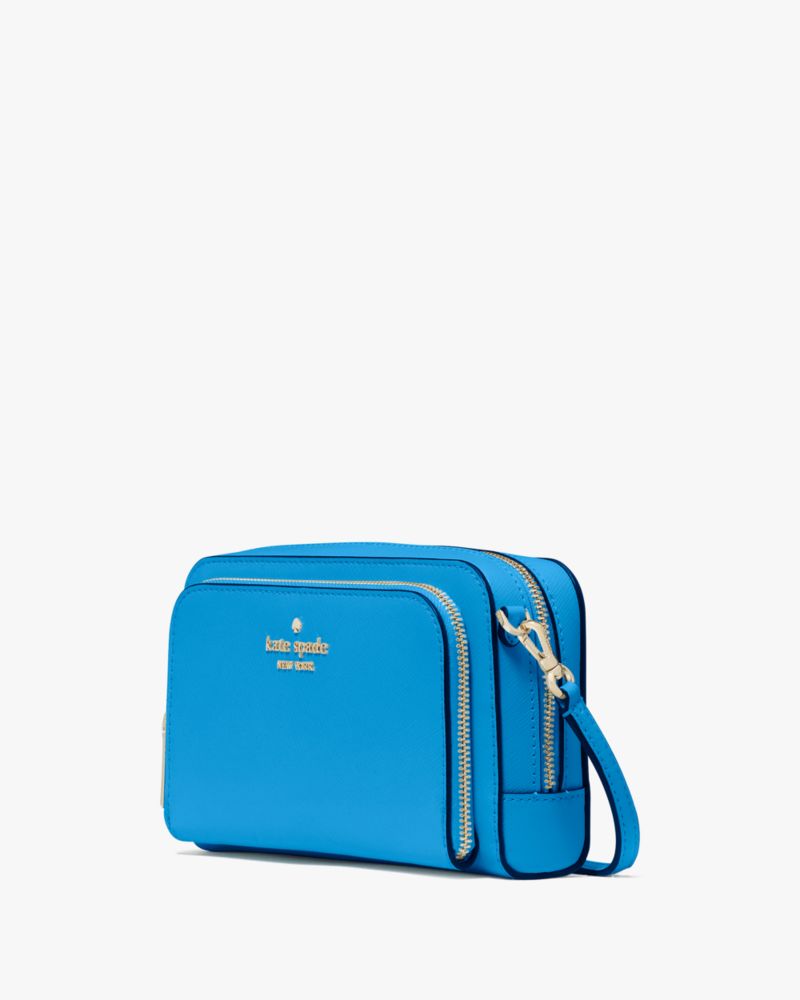 Kate Spade,Staci Dual Zip Around Mini Crossbody,Lining Leather,Crossbody,Metal,Logo,Lined,Casual,Blue