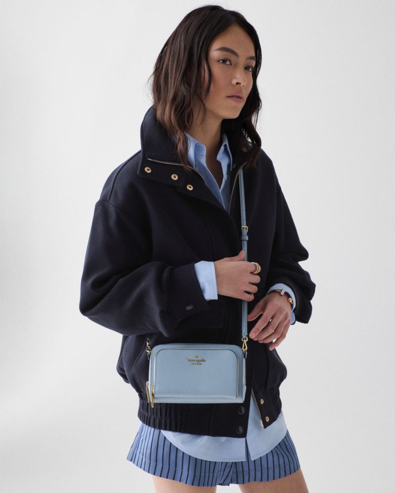 Kate Spade,Staci Mini Crossbody Bag,Lining Leather,Crossbody,Logo,Metal,Lined,Casual,Blue