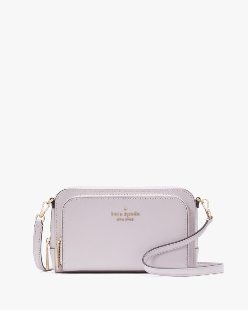 Kate Spade,Staci Dual Zip Around Mini Crossbody,Lining Leather,Crossbody,Metal,Logo,Lined,Casual,