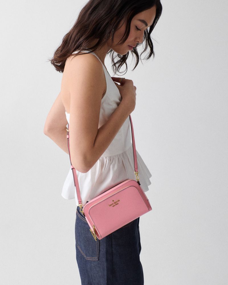 Kate Spade,Staci Mini Crossbody Bag,Lining Leather,Crossbody,Logo,Metal,Lined,Casual,Pink