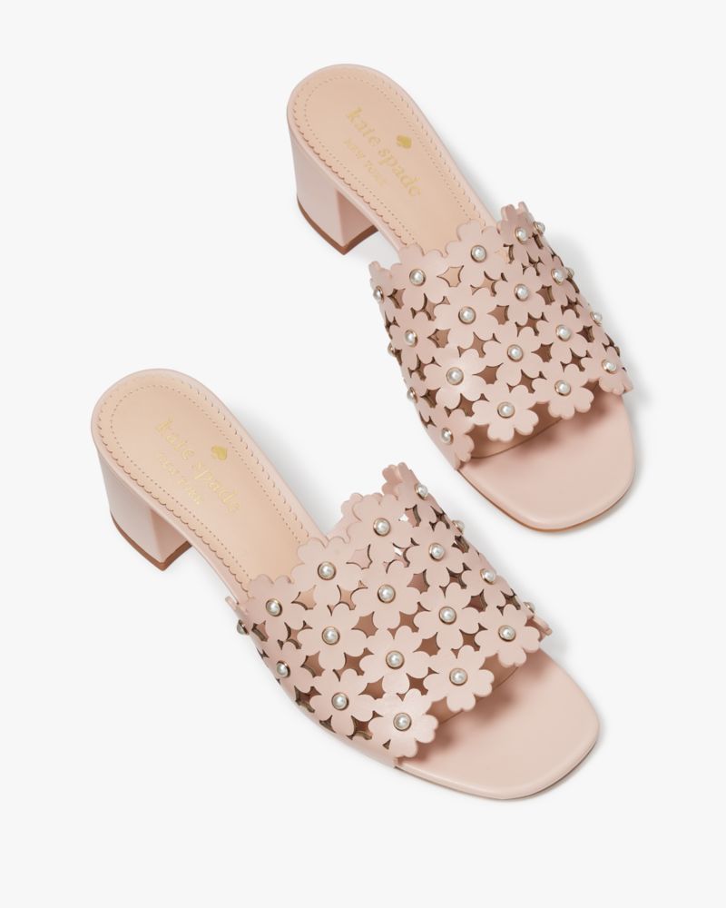 Kate Spade,Daisy Pearl Mule Heeled Sandals,Leather,Faux Leather,Slides,Perforated,Pearl,Day Party,Blush