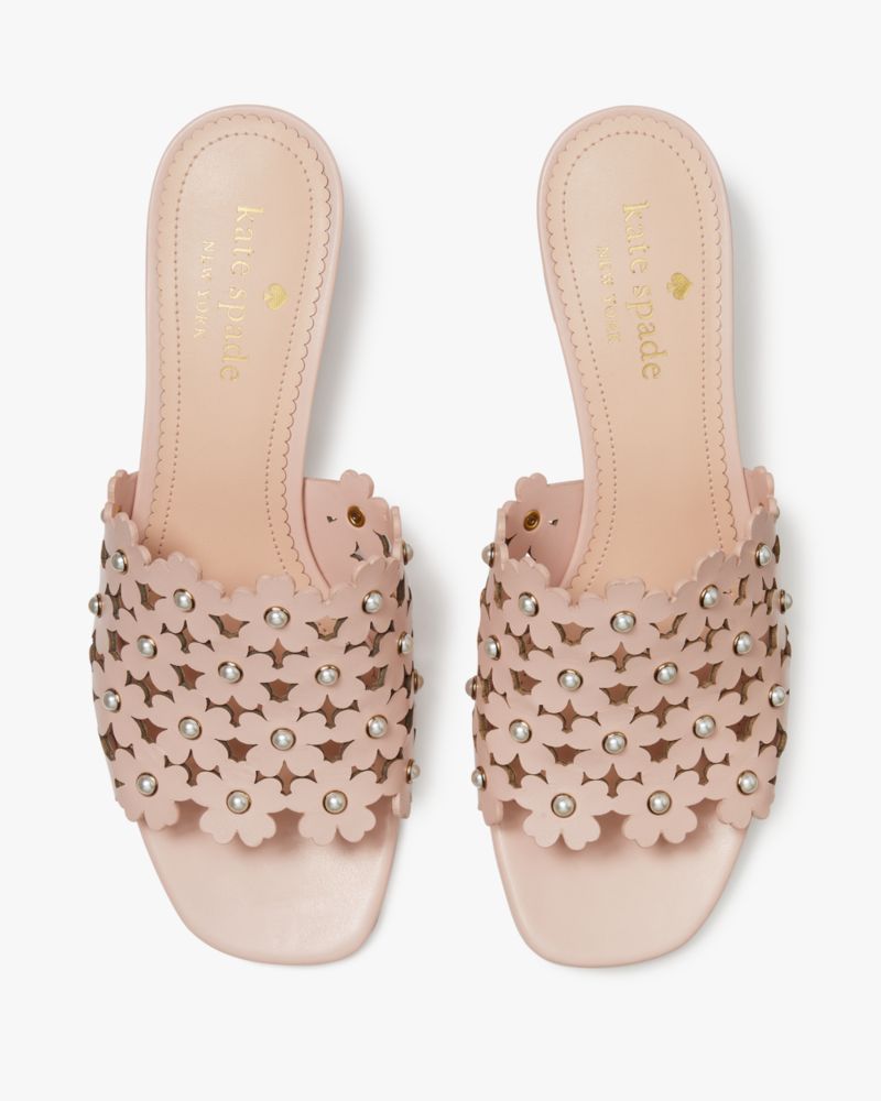 Kate Spade,Daisy Pearl Mule Heeled Sandals,Leather,Faux Leather,Slides,Perforated,Pearl,Day Party,Blush