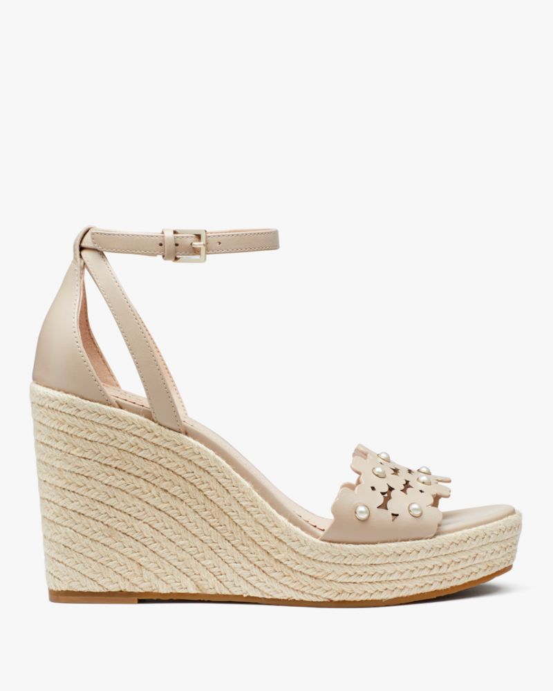 Kate Spade,Daisy Pearl Espadrilles,Rubber,Leather,Lining Synthetic,Sandals,Espadrilles,Perforated,Pearl,Day Party,Beige