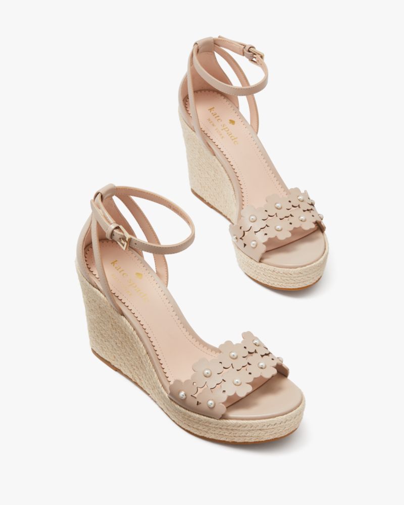 Kate Spade,Daisy Pearl Espadrilles,Leather,Lining Synthetic,Rubber,Espadrilles,Sandals,Perforated,Pearl,Day Party,Beige