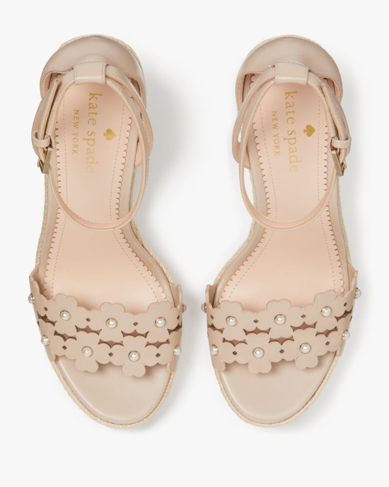 Kate Spade,Daisy Pearl Espadrilles,Leather,Lining Synthetic,Rubber,Espadrilles,Sandals,Perforated,Pearl,Day Party,Beige