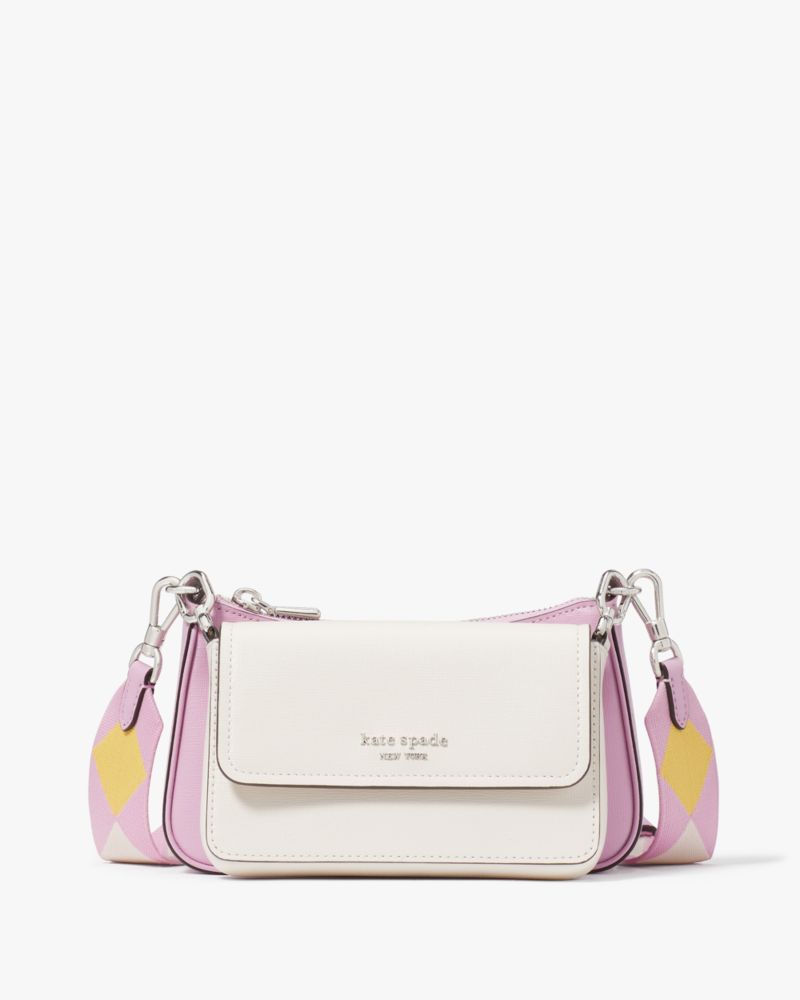 Kate Spade,Double Up Colorblocked Crossbody,Leather,Clutch,Crossbody,Pattern,Logo,Color Block,Metal,Casual,Multi Color