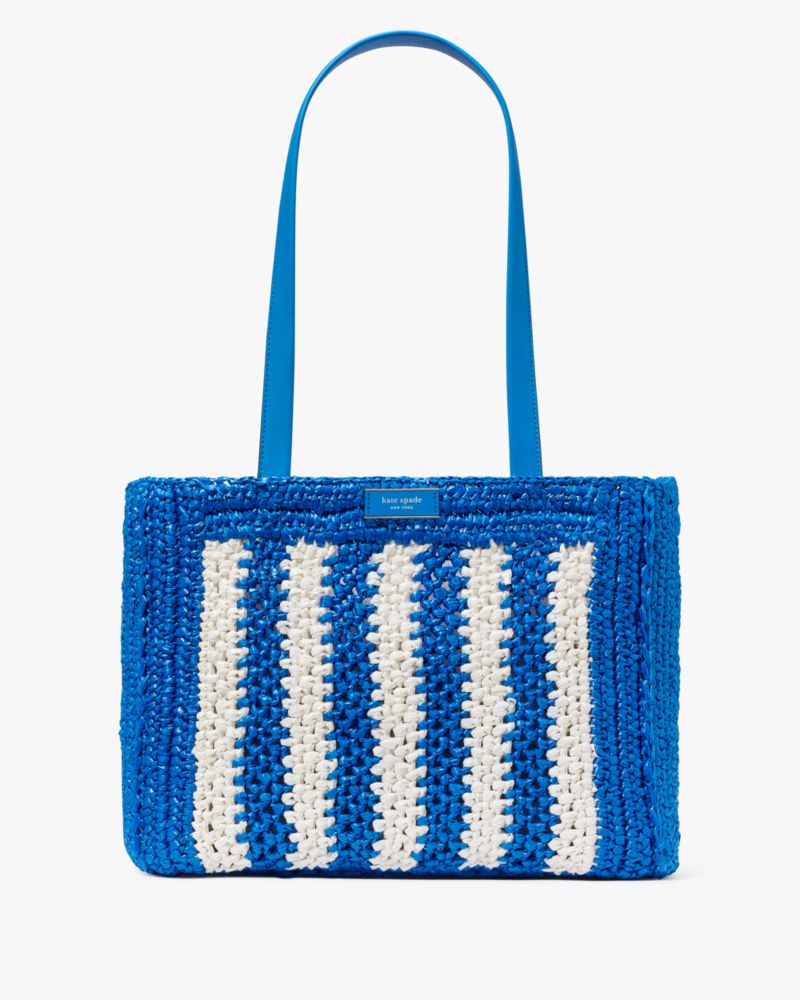 Kate Spade,Eden Striped Crochet Large Tote,Blue Multicolor